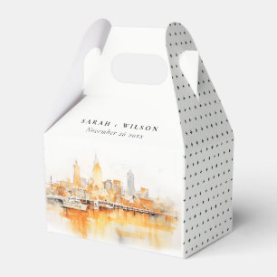 Elegant Nashville City Skyline Watercolor Wedding Favor Box