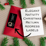 Elegant Nativity Christmas Return Address Label<br><div class="desc">Black and white elegant Christmas return address labels for all your holiday cards. Babe in a manger,  nativity scene,  star of Bethlehem. Script calligraphy typography handwritten holiday.
#Christmas #nativity</div>