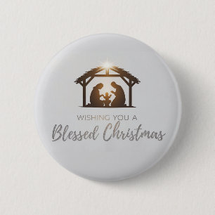 Elegant Nativity Scene Christmas Card  2 Inch Round Button