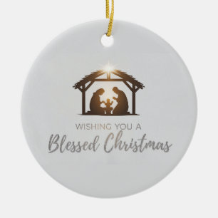 Elegant Nativity Scene Christmas Card  Ceramic Ornament