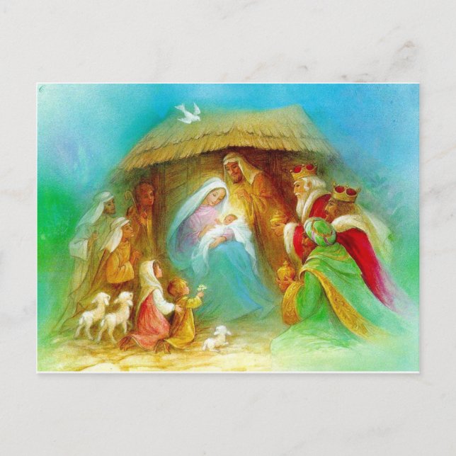Elegant Nativity scene, Mary Jesus Joseph Postcard (Front)