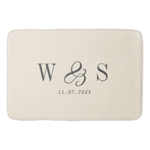 Elegant natural cream initial wedding couples bath mat