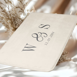 Elegant natural cream initial wedding couples bath mat