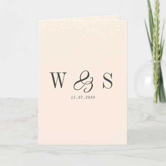 Elegant natural cream initial wedding couples card (Front)