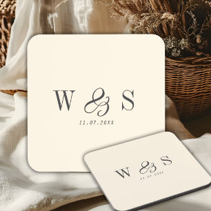 Elegant natural cream initial wedding couples coaster