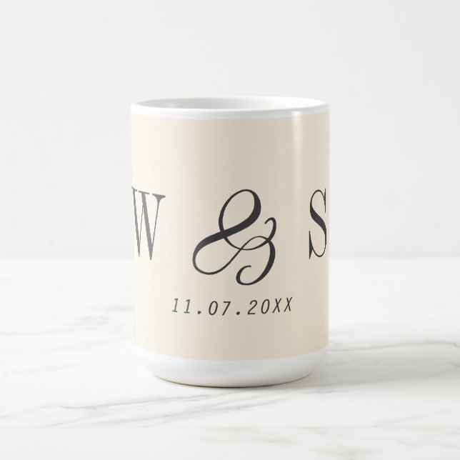 Elegant natural cream initial wedding couples coffee mug (Center)