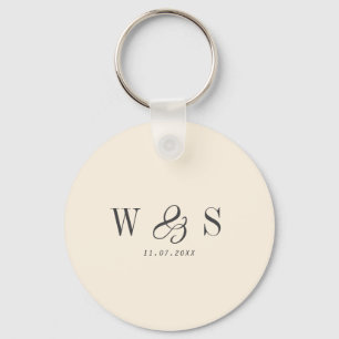 Elegant natural cream initial wedding couples keychain