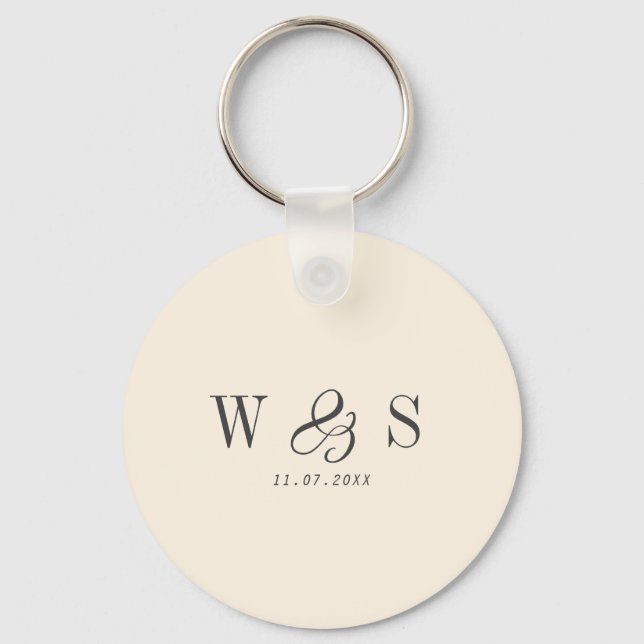 Elegant natural cream initial wedding couples keychain (Front)