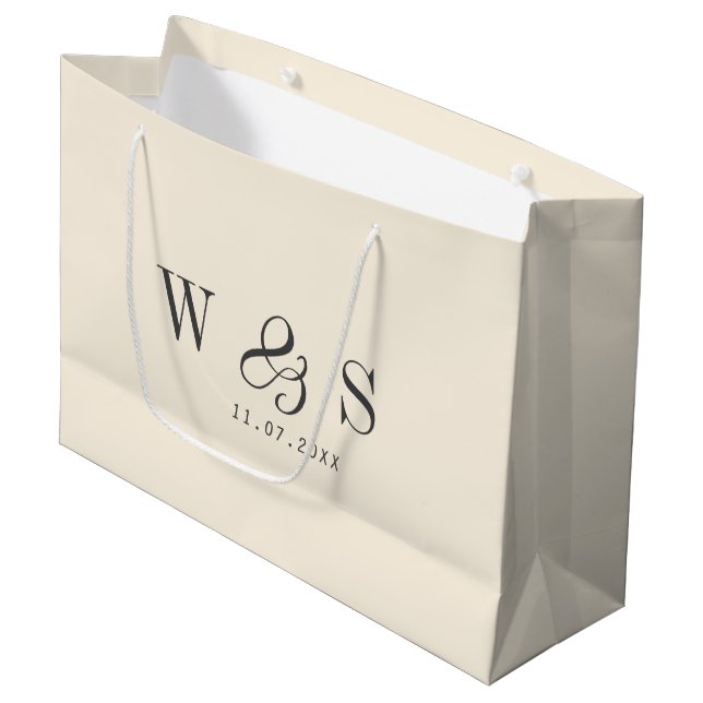 Elegant natural cream initial wedding couples large gift bag (Front Angled)