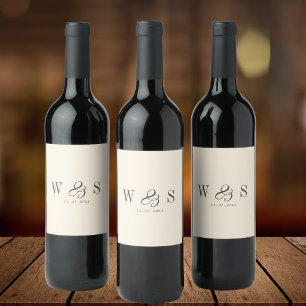 Elegant natural cream initial wedding couples wine label