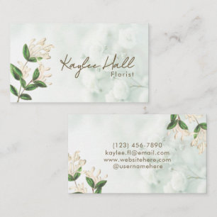 Elegant Natural Flower White Green Soft Watercolor Business Card