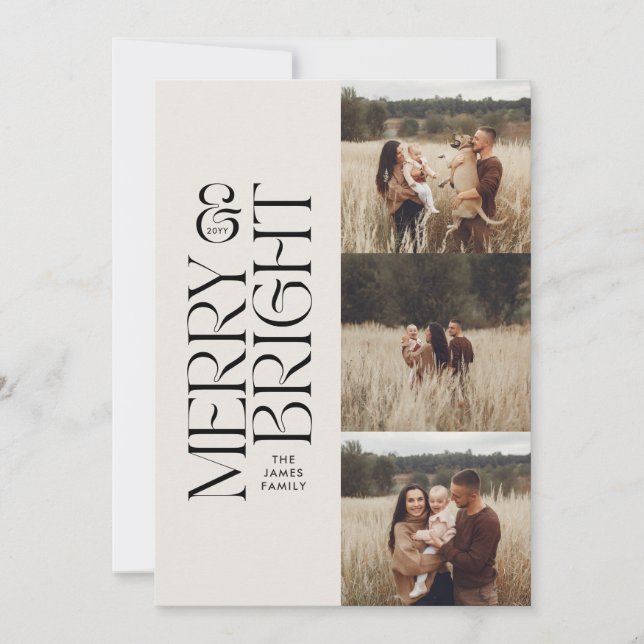 Elegant natural foliage modern minimal multi photo holiday card (Front)