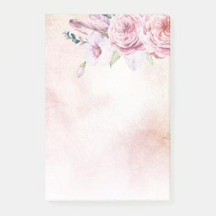 Elegant Natural Watercolor Boho Floral & Feathers Post-it Notes