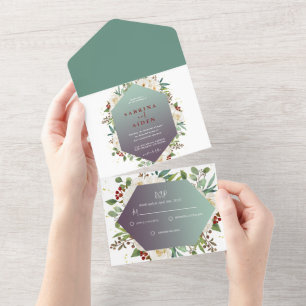 Elegant Natural White Rose Peony Floral Wedding  All In One Invitation