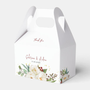Elegant Natural White Rose Peony Floral Wedding  Favor Box