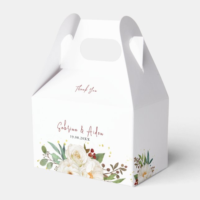 Elegant Natural White Rose Peony Floral Wedding  Favor Box (Front Side)