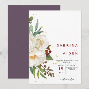 Elegant Natural White Rose Peony Floral Wedding Invitation