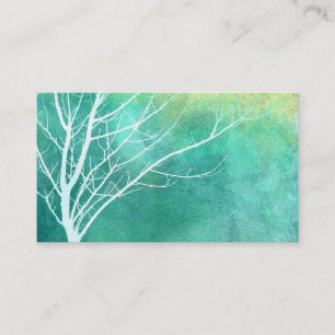 elegant nature art watercolor blue and white tree  business card