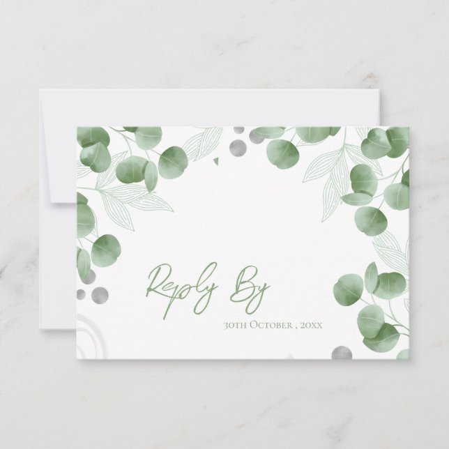 Elegant Nature Inspired Green Eucalyptus Wedding RSVP Card (Front)