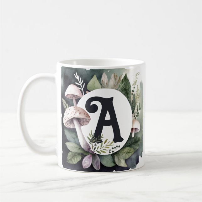 Elegant Nature Mushroom Choose Your Initial Coffee Mug (Left)