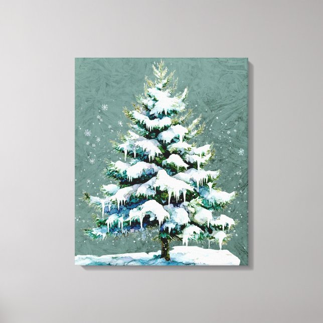 Elegant Nature Snowy Spruce Wall Hanging Canvas Print (Front)