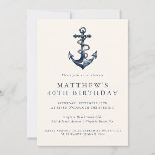 Elegant Nautical Anchor Adult Party Invitation 