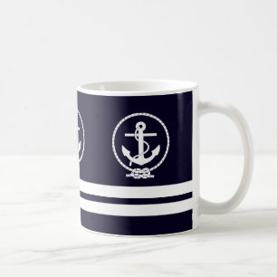 Elegant Nautical Anchor and Stripes Pattern Coffee Mug