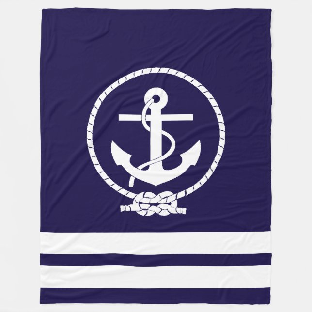 Elegant Nautical Anchor and Stripes Pattern Fleece Blanket (Front)