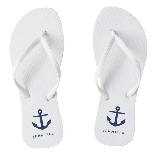 Elegant Nautical Anchor Custom Name  Flip Flops (Footbed)