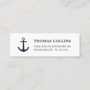 Elegant Nautical Anchor Navy Blue and White    Mini Business Card