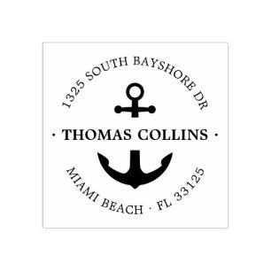 Elegant Nautical Anchor Return Address Wooden Rubber Stamp
