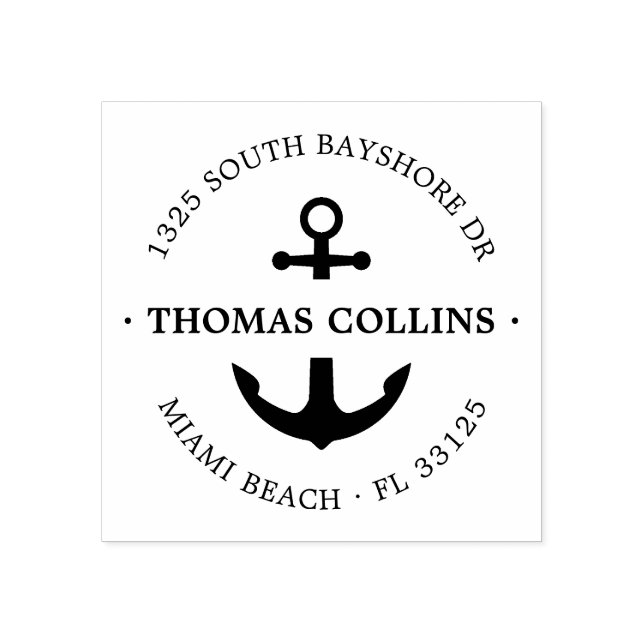 Elegant Nautical Anchor | Return Address Wooden Rubber Stamp (Imprint)