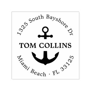 Elegant Nautical Anchor Round Return Address Self-inking Stamp