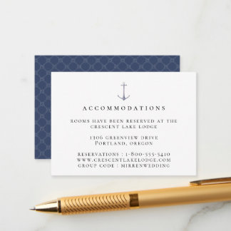 Elegant Nautical Anchor Wedding Accommodations Enclosure Card