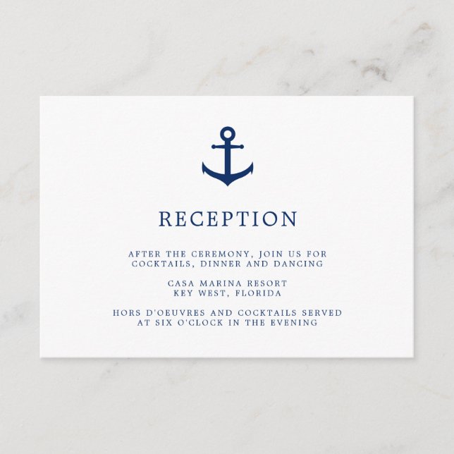 Elegant Nautical Anchor Wedding Reception Enclosure Card (Front)