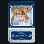 Elegant Nautical Beach Photo Merry Christmas Magne Magnet<br><div class="desc">Personalize this elegant nautical beach themed anchors photo "Merry Christmas & Happy New Year" magnet with your name,  year and photo.  You can even personalize the greeting.  Click "customize" to modify font styles,  sizes,  and/or colours,  and/or to resize your photo to fit as necessary.</div>