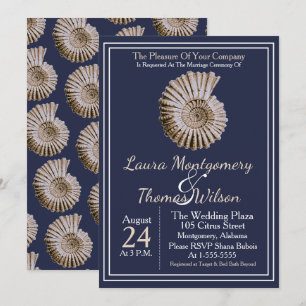 Elegant Nautical Beach Tan Seashell Wedding Invitation