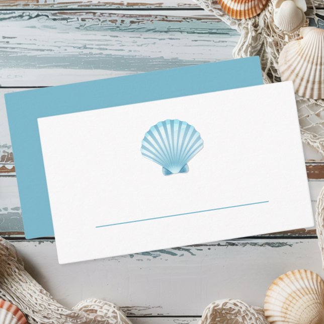 Elegant Nautical Blue Seashell Beach Wedding Place Card (Creator Uploaded)