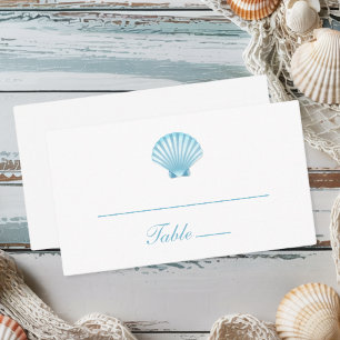 Elegant Nautical Blue Shell Beach Wedding Place Card