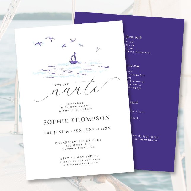 Elegant Nautical Boat Party Bachelorette Weekend Invitation (Creator Uploaded)