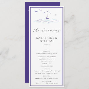 Elegant Nautical Boat Waves Navy Frame Wedding Program