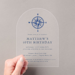 Elegant Nautical Compass Adult Birthday Party   Acrylic Invitations