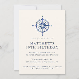Elegant Nautical Compass Adult Birthday Party Invitation