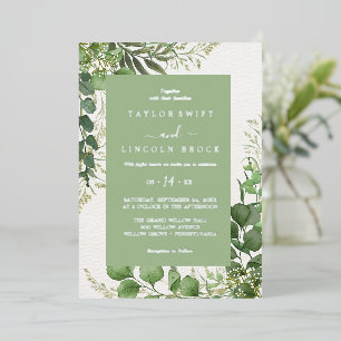 Elegant Nautical Floral  Silver Foil GREEN Wedding