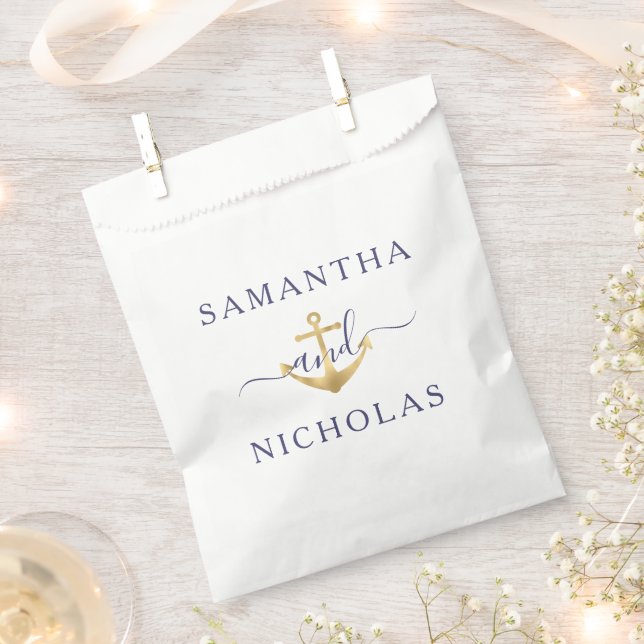 Elegant Nautical Gold Anchor Wedding  Favour Bag (Clipped)