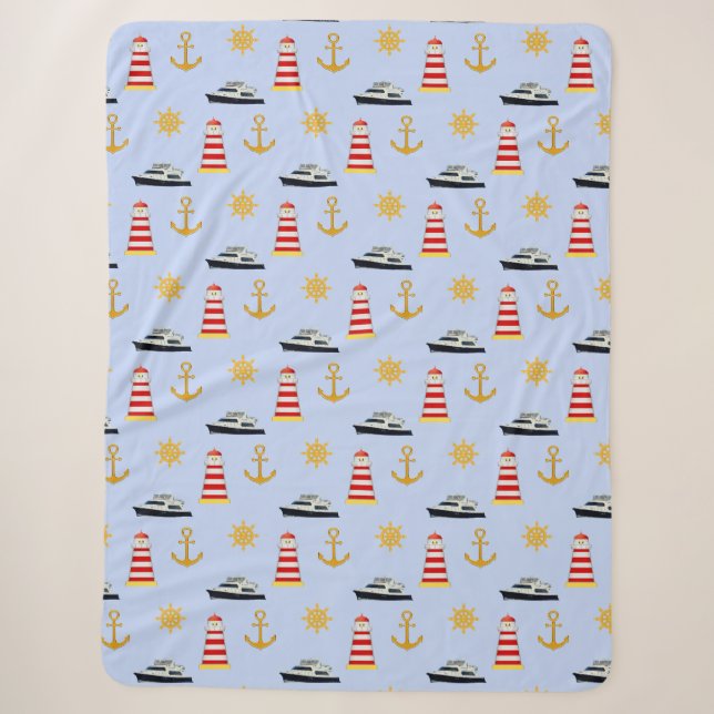 Elegant Nautical Icons on Light Blue Sherpa Blanket (Front)