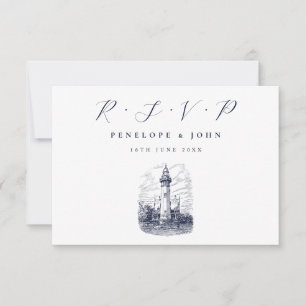 Elegant Nautical Lighthouse Illustration Wedding RSVP Card