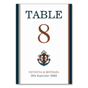 Elegant Nautical Navy Anchor Wedding Table Number