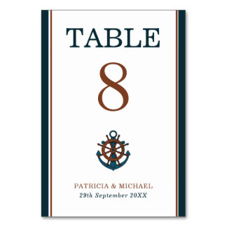 Elegant Nautical Navy Anchor Wedding Table Number
