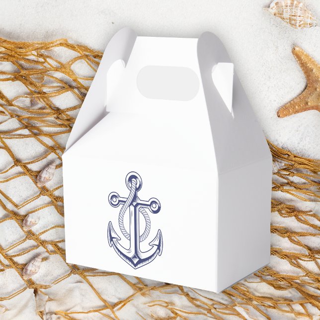 Elegant Nautical Navy Blue Anchor Wedding Party Favor Box (Creator Uploaded)
